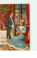 N°15126 - Carte Gaufrée - Prosit Neujahr - Couple Trinquant - New Year