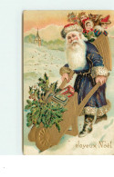 N°15128 - Carte Gaufrée - Joyeux Noël - Père Noël Poussant Une Brouette Remplie De Sapin, Et De Cadeaux - Autres & Non Classés