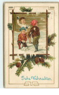 N°16279 - Carte Gaufrée - Fröhe Weihnachten - Garçons Faisant Une Bataille De Boules De Neige - Autres & Non Classés