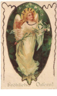 N°16282 - Carte Avec Paillettes - Clapsaddle - Fröhliche Ostern - Ange Avec Des Fleurs - Pasen