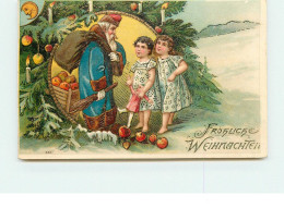 N°15130 - Carte Gaufrée - Frohliche Weihnachten - Père Noël Et Fillettes - Other & Unclassified