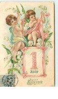 N°12893 - Carte Gaufrée - Bonne Année - Enfants Avec Du Muguet - 1er Janvier - New Year