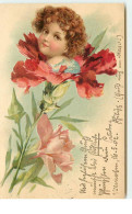 N°16298 - Carte Gaufrée - Surréalisme - Portrait D'un Enfant Dans Un Oeillet - Clapsaddle ? - Sonstige & Ohne Zuordnung