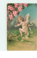 N°15152 - Carte Gaufrée - Ange Coupant Une Rose - Anges