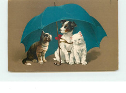 N°15154 - Meissner - Un Chien Et Deux Chats Sous Un Parapluie - Sonstige & Ohne Zuordnung