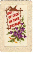 N°9703 - Carte Brodée - Best Of Luck On Your Birthday - Fleurs Et Oiseau - Embroidered