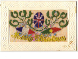 N°8603 - Carte Brodée Avec Rabat - Mery Christmas - Drapeaus Et Gui - Embroidered