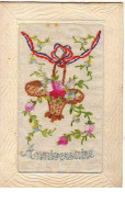 N°9705 - Carte Brodée - Anniversaire - Panier Rempli De Fleurs - Brodées