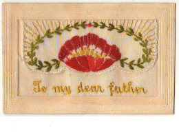 N°8605 - Carte Brodée Avec Rabat - To My Dear Father - Fleur Rouge - Embroidered