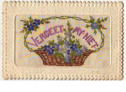 N°9756 - Carte Brodée - Vergeet My Niet - Panier De Fleurs - Embroidered