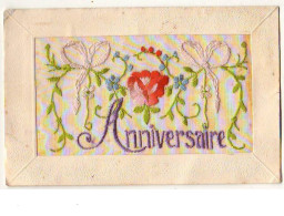 N°9755 - Carte Brodée - Anniversaire Fleurs - Embroidered