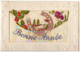 N°8607 - Carte Brodée Avec Rabat - Bonne Année - Fer à Cheval - Embroidered