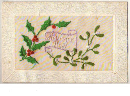 N°9757 - Carte Brodée - Heureux Noël - Houx Et Gui - Brodées
