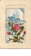 N°9709 - Carte Brodée - Roses + Carte - Brodées