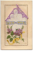 N°8612 - Carte Brodée Avec Pochette - Fleurs Violettes - Borduurwerk