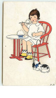 N°9667 - Carte Illustrateur - Fritz Baumgarten - Meissner Serie 2554 - Fillette Mangeant - Chien - Baumgarten, F.