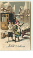 N°8676 - Carte Fantaisie Gaufrée - Frohliche Weihnachten - Enfants Dans Une Rue Enneigé - Other & Unclassified