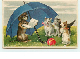 N°7576 - Carte Fantaisie - Chats écoutant Un Teckel - Katten