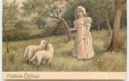 N°15186 - Fröhliche Ostern - Fillette Avec Deux Moutons - Pasen