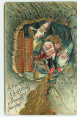 N°11730 - Carte Fantaisie Gaufrée - A Happy Christmas - Nains, Lutins Avec Des Pièces D'Or - Andere & Zonder Classificatie
