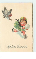 N°15189 - Herzliche Ostergrüss - Fillette Portant Un Oeuf Poursuivie Par Une Poule - Pâques