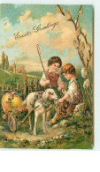 N°7580 - Carte Fantaisie Gaufrée - Easter Greetings - Enfants Et Mouton - Easter