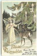 N°11729 - Carte Fantaisie Gaufrée - Fröhliche Weihnachten - Ange Et Biche - Sonstige & Ohne Zuordnung