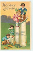 N°7680 - Carte Fantaisie Gaufrée - Viel Glück Im Neuen Jahr - Enfants Sur Des Piles De Pièces D'Or - New Year