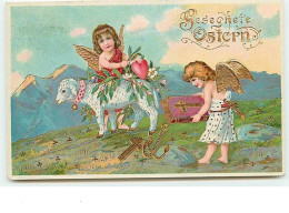 N°9732 - Gesegnete Ostern - Anges Près D'un Agneau - Easter