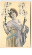 N°7633 - Carte Fantaisie - Femme Avec Des Lys - Frauen