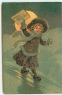 N°8684 - Carte Fantaisie Gaufrée - Prosit Neujahr - Fillette Avec Une Lettre Sur La Glace - New Year