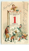 N°9686 - Carte Fantaisie Gaufrée - Prosit Neujahr - Enfants Découvrant Un Calendrier - New Year