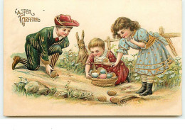 N°6536 - Carte Gaufrée - Easter Greeting - Enfants Jouant Avec Des Oeufs - Pasen