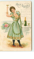 N°6589 - Prosit Neujahr - Femme Trinquant Avec Un Verre - New Year