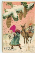 N°7591 - Carte Fantaisie Gaufrée - Fröhliche Weihnachten - Père Noël (bonnet En Tissu) - Other & Unclassified