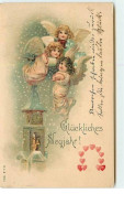N°8691 - Carte Fantaisie Gaufrée - Gluckliches Neujahr - Angelots Dans Un Paysage Hivernal - Nouvel An