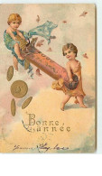 N°8643 - Carte Fantaisie Gaufrée - Bonne Année - Enfants Et Rouleau De Pièces D'or - Nouvel An