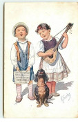 N°7697 - Carte Fantaisie - Feiertag - Enfants Et Teckel - Other & Unclassified