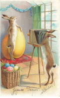 N°23970 - Carte Gaufrée - Pâques - Deux Lièvres, L'un Prenant L'autre En Photo - Easter