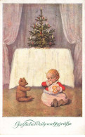 N°23981 - Noël - MM Vienne N°1266 - Bébé Avec Un Bretzel Et Un Ours En Peluche - Teddy Bear - Otros & Sin Clasificación