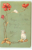 N°22946 - Chat Regardant Une Souris Sur Une Tige De Coquelicot - Other & Unclassified