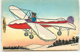 N°21751 - MM Vienne N°626 - H.A.W. - Homme Pilotant Un Avion - Carte Peinte à La Main - Vienne