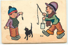 N°21807 - MM Vienne N°603 - R.J.W. - Garçons, L'un Tenant Une Canne à Pêche, Un Autre Montrant Une Souris à Un Chat Noir - Vienne