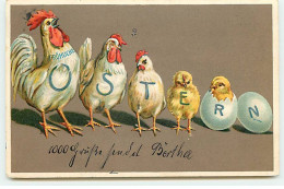 N°21839 - Carte Gaufrée - Fröhliche Ostern - Un Coq, Des Poules Et Des Poussins - Easter