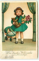 N°21845 - Fillette Portant Un Bouquet Et Un Ours En Peluche (teddy Bear) - Birthday