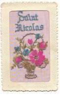 N°21703 - Carte Brodée - Saint-Nicolas - Fleurs Dans Un Panier - Embroidered