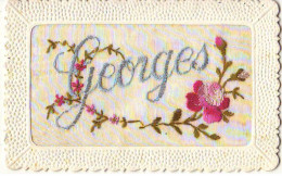 N°21702 - Carte Brodée - Prénom Georges - Rose - Bestickt