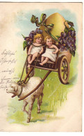 N°20665 - Carte Avec Relief - Attelage Avec Un Mouton, Deux Enfants Et Un Oeuf - Easter