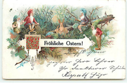 N°20666 - Carte Fantaisie - Fröhliche Ostern - Nains Et Lapins - Easter