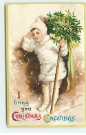 N°19566 - Carte Gaufrée - Ellen H. Clapsaddle - I Bring You Christmas Greeting - Fillette Avec Du Gui - Sonstige & Ohne Zuordnung